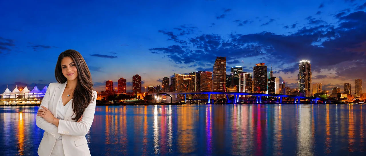 Perla Lutchman with the Miami skyline